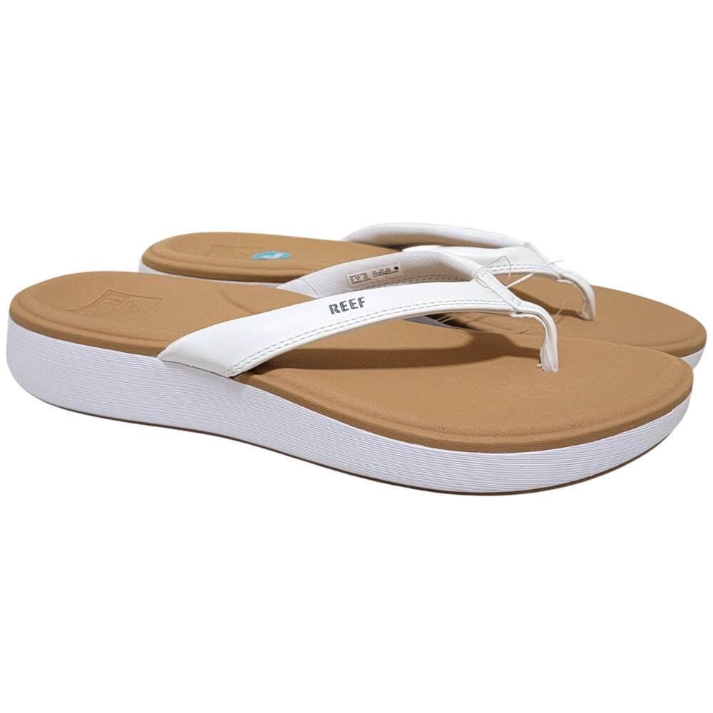 Reef Women Cushion Cloud Platform Flip Flop Thong Sandals Size US 10 White / Tan